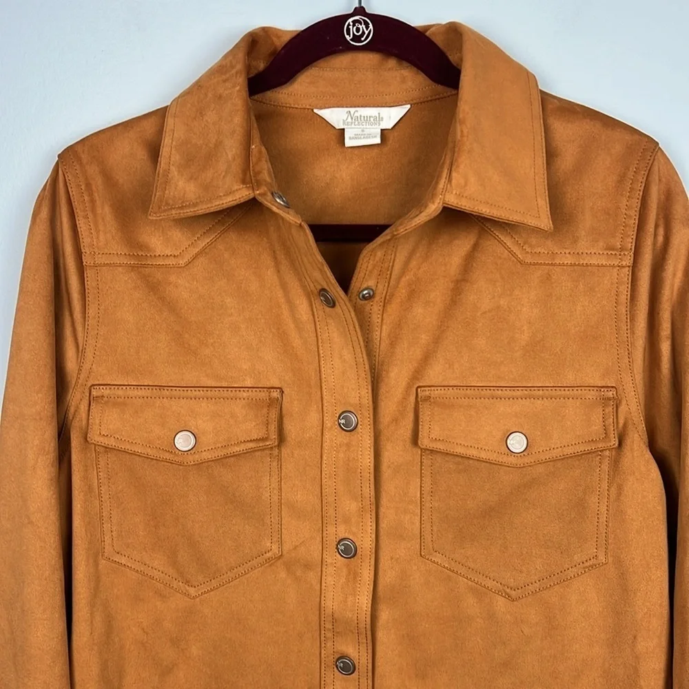 Natural Reflections snap front small oversized cozy camel colored shacket